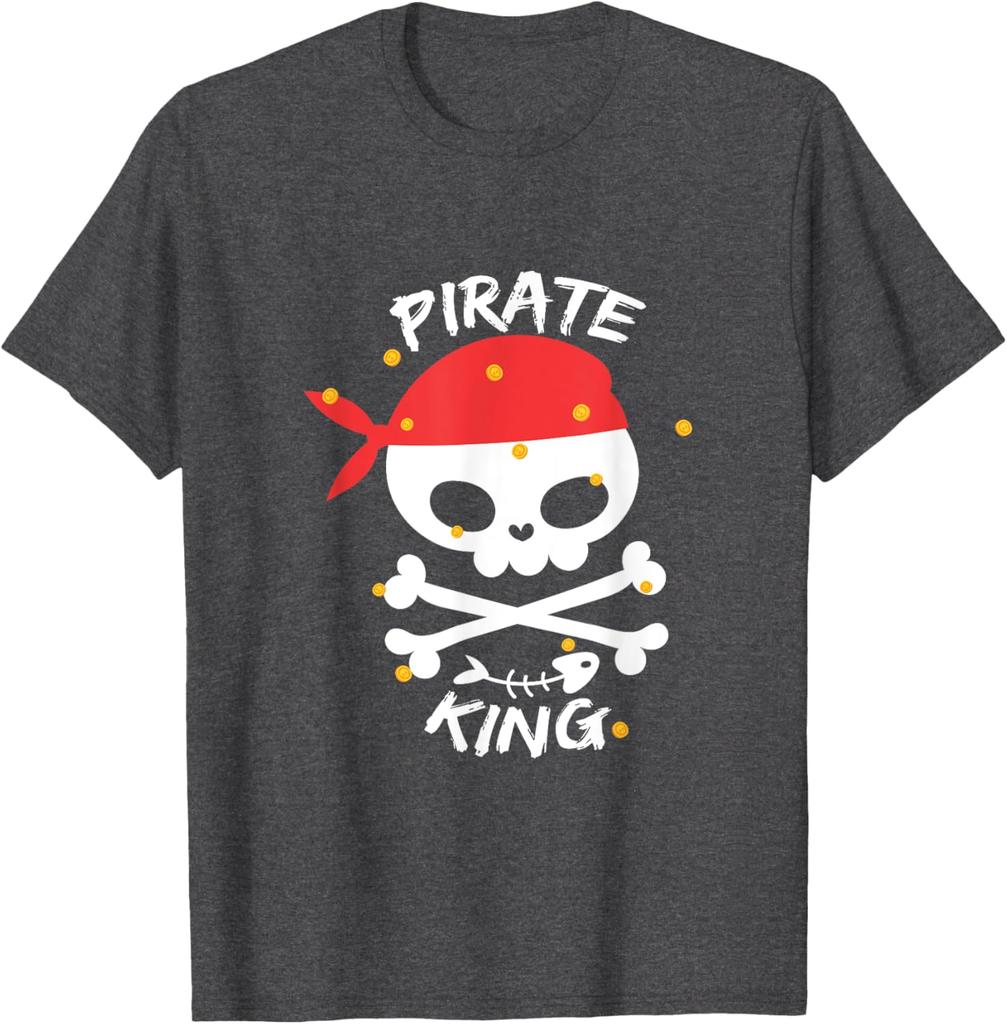 Pirate King Skull Red Bandana Graphic Tee Soft Cotton Casual Crewneck TShirt for Men