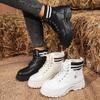 Warm Short Plush Thick Bottom Ankle Boots Women  Winter Punk Rivet Pu Leather Black Motorcycle Boots Lace Up Short Booties