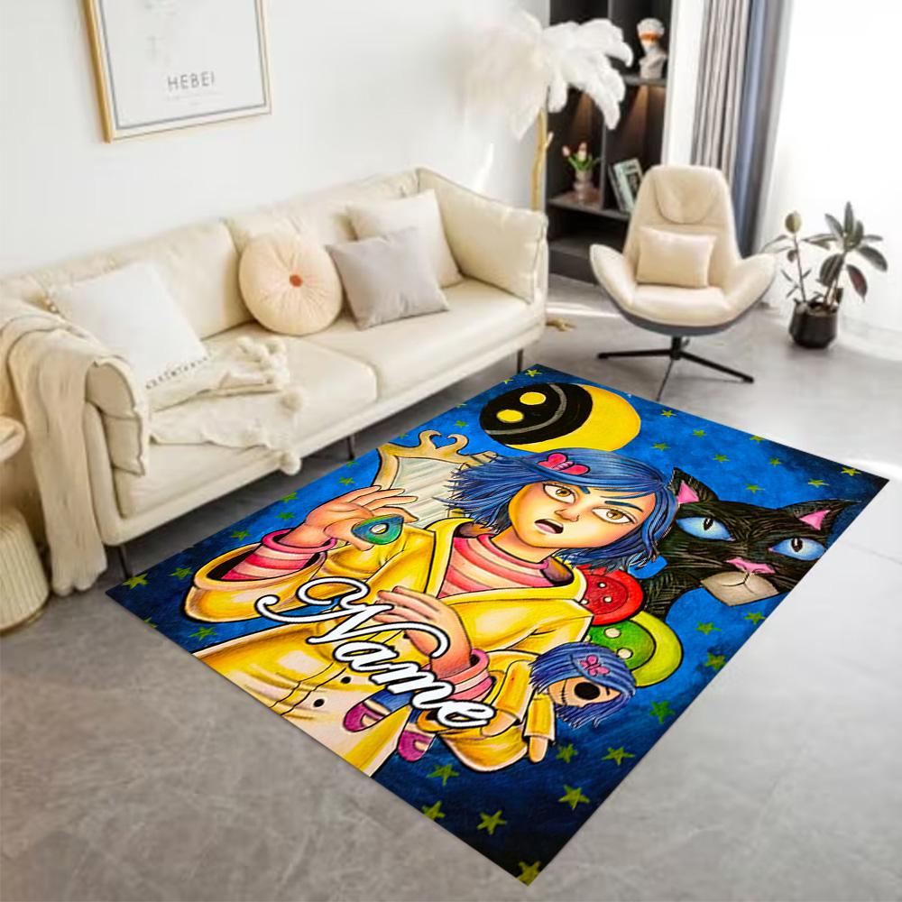 Coraline's Whimsical Journey Customized Name Floor Mat Perfect for Playrooms Bedrooms Foyer Balcony Antislip Carpet Anime Office Decor