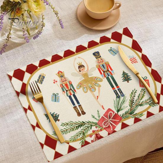 Sturdy Hemmed Table Linens Christmas Mat, Heat-Resistant Faux Linen Placemat, Non-Slip Heat Resistant Pads Washable for Holiday Dining Party Decor Non