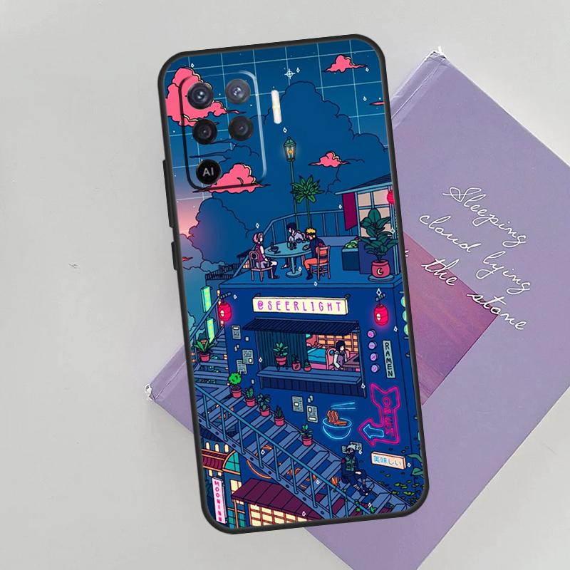 

Чехол Cyberpunk Village Neon Anime для OPPO Reno 5 Lite 2Z 2F A15 A52 A72 A83 A54 A74 A94 A5 A9 A31 A53 A53S 2020 OPPO Reno5 Lite