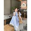 Large size college style sweet stacking suit women's summer 2026 striped shirt dress wide-leg pants skirt two-piece set