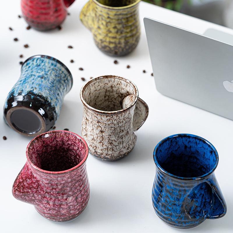 Glazed Ceramic Coffee Mug - Heat-Resistant Large Capacity Cup for Latte Art, Tea & Warm Hands, Creative American-Style Design