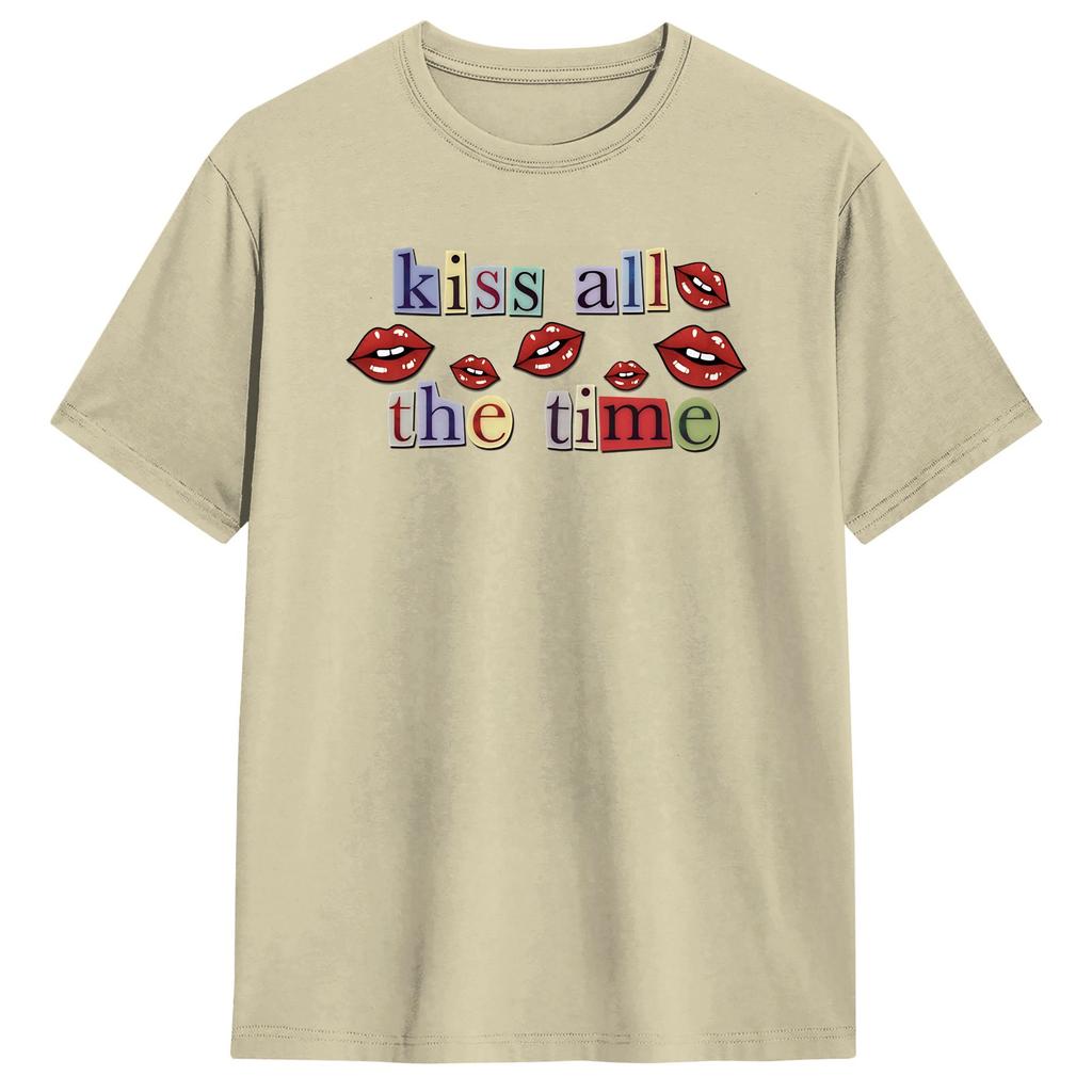 Creative Harrys Styles Kiss All The Time TShirts for Men Round Collar 100 Cotton T Shirts Short Sleeve Tees Printing Clothes