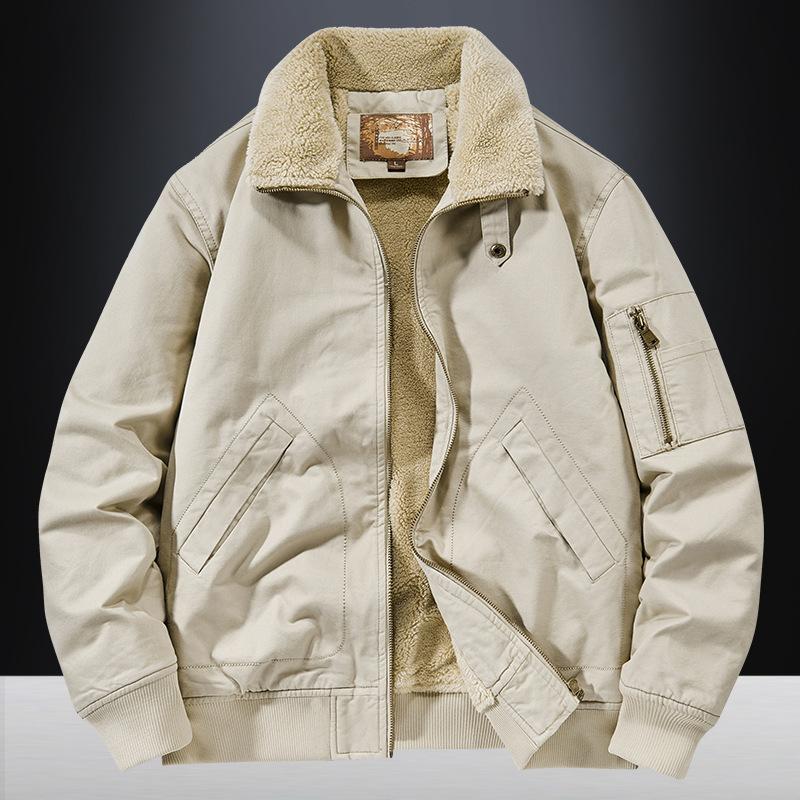Autumn and Winter Cotton Jacket Men's Business Casual Jacket Fleece Thickened Lapel Cotton Coat Men