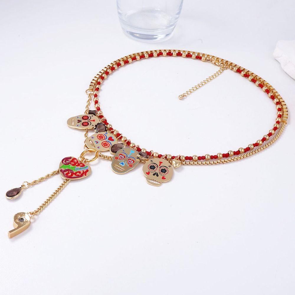 Personality Collarbone Chain Literature Vintage Earring Punk Metal Skull Pendant Necklace  Girl