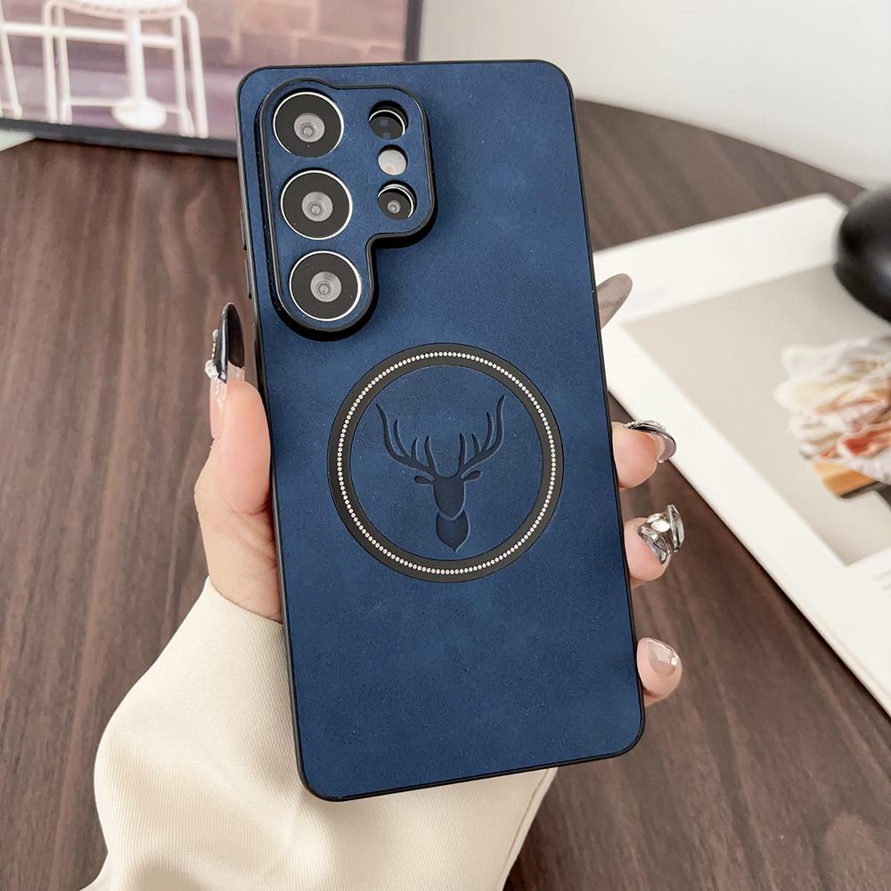 PU Leather Deer Phone Case For Samsung Galaxy S26 S25 S24 Ultra Plus S26Ultra Cases For Magsafe Wireless Charge Cover