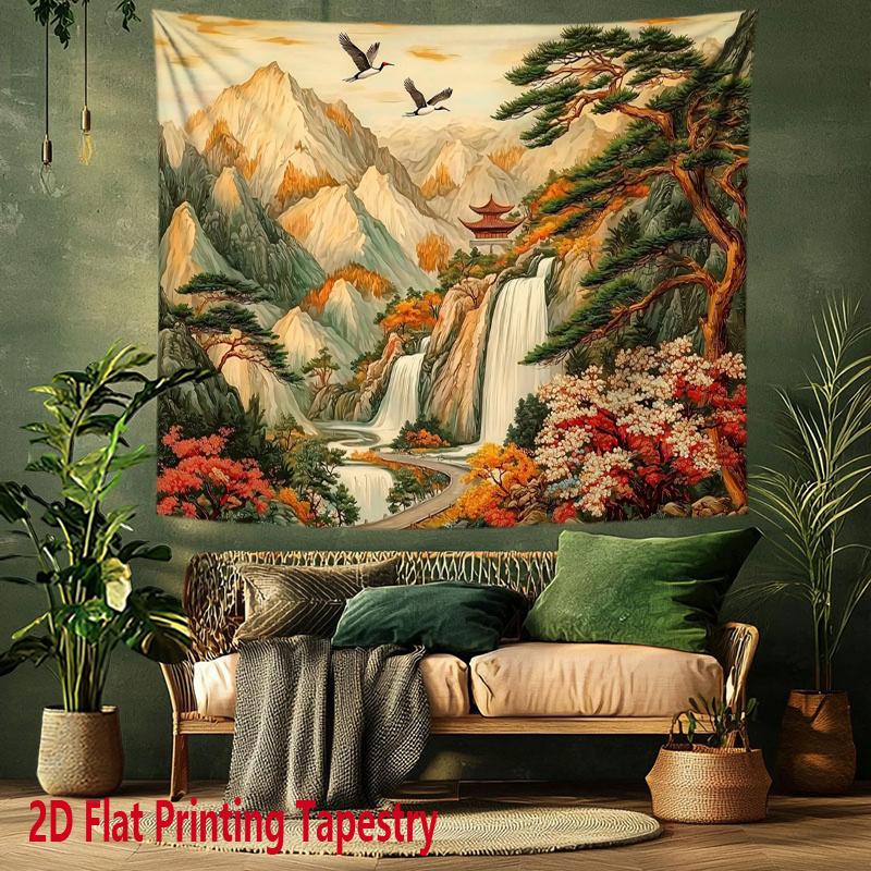 Waterfall Landscape Pattern Digital Printing Polyester Wall Tapestry Suitable for Use Living Rooms Bedrooms Offices Bars Party