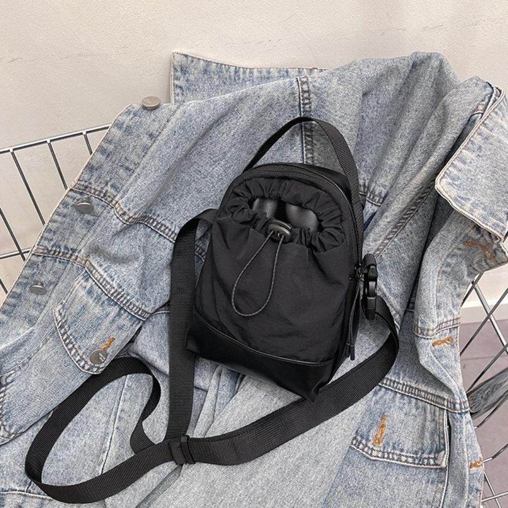 PU Phone Bag Drawstring Casual Crossbody Bag Japanese Nylon Shoulder Bag  Unisex