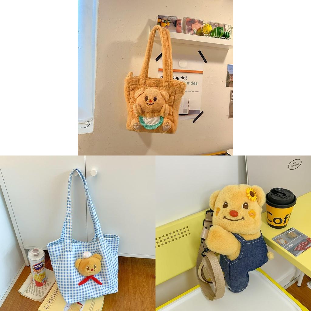 Butter Bear Plush Tote Bag With Zipper Closure For Daily Use