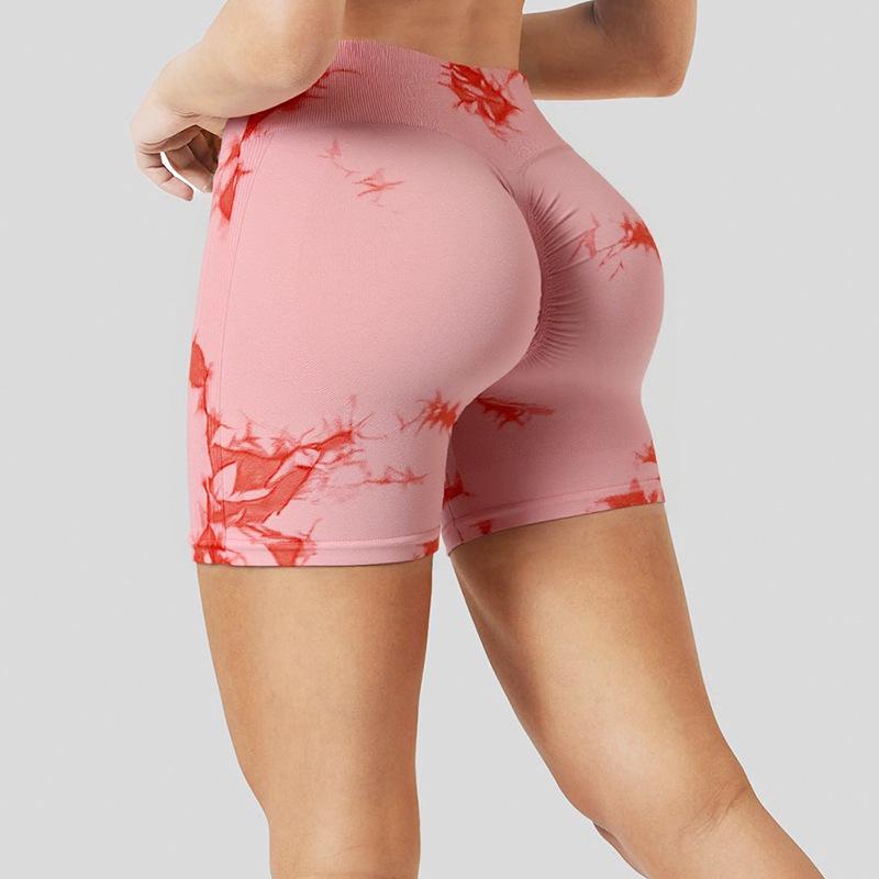 Women's High-Waisted Tie-Dye Yoga Shorts - Comfortable, Elastic, Athletic Wear for Fitness