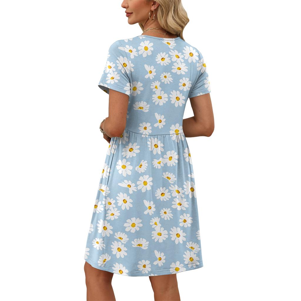 Dresses For Women Short Sleeve O Neck Casual Dresses Waist Maternity Dress With Pockets