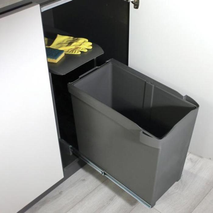 Emuca poubelles de recyclage pour la cuisine, 1 x 30l, fixation inférieure et extraction automatique, acier et plastique, gris