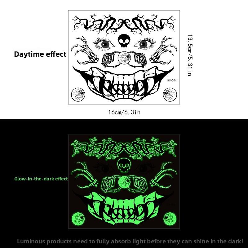 Mary Funny Halloween Horror Mouth Luminous Tattoo Sticker, Face Sticker, Three-dimensional Spider Scar Waterproof