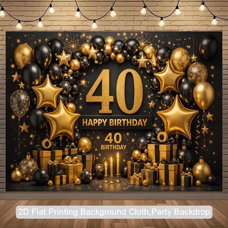 Dwuwymiarowe Tło na 40. Urodziny Czarno-Złote Balony Tło Fotograficzne