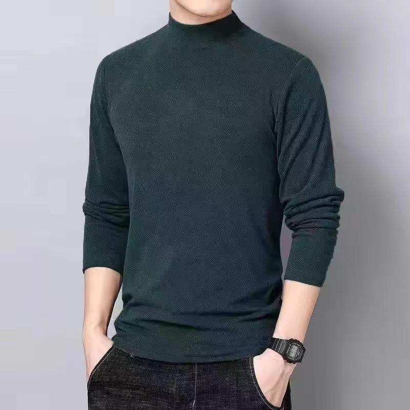 Tingxin Men's Slim Fit Modal Long-Sleeve Mid-Neck T-Shirt