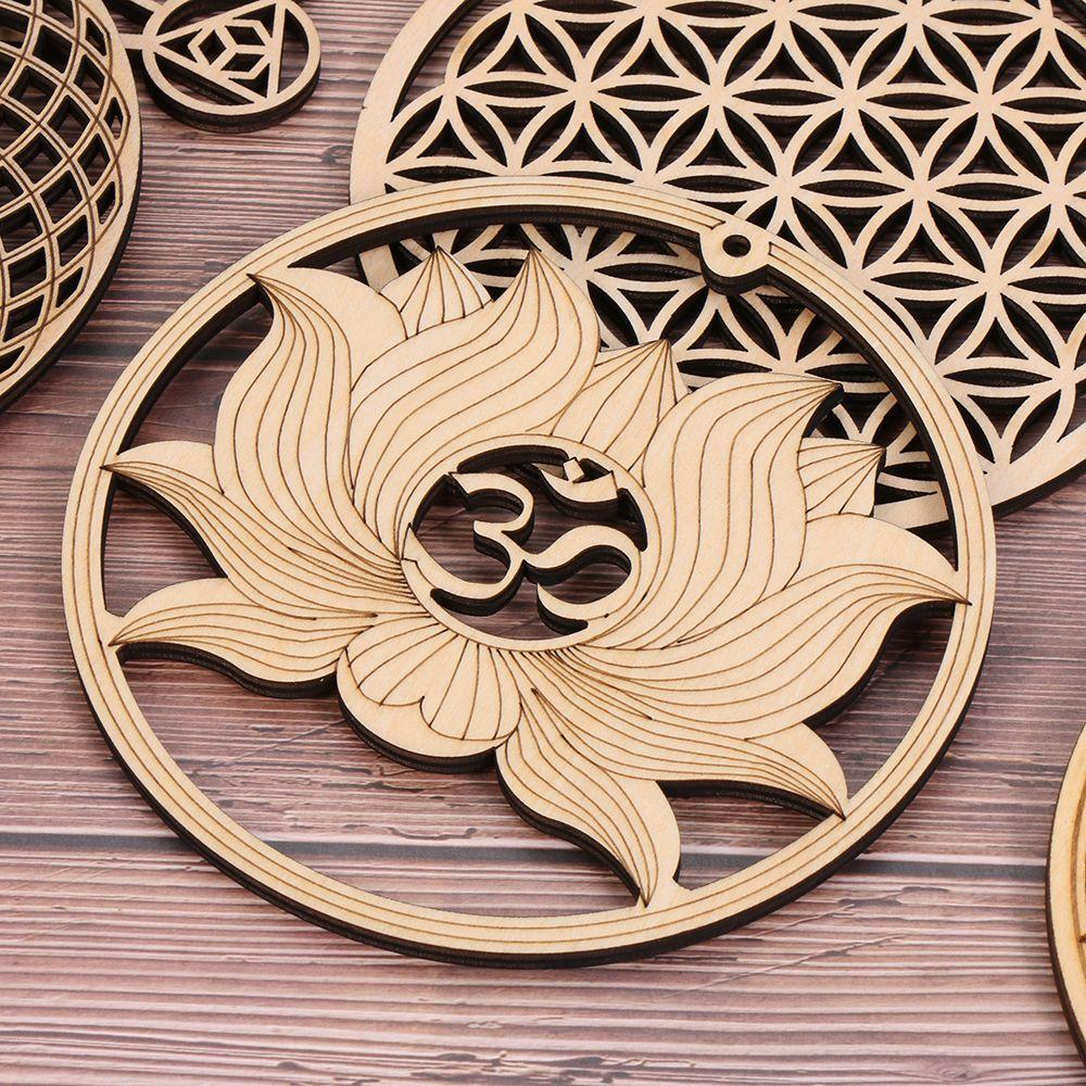 Wood Wall Art Home Decor Home Wall Decor Flower Of Life Energy Mat Slice Wood Base Wooden Wall Sign Flower of Life Shape