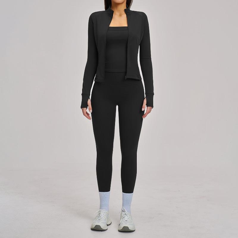 Fitness suit, polished zipper, casual suit, women's outdoor cycling, running sports three-piece set