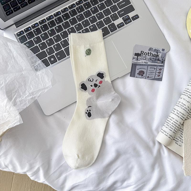 Female Spring and Autumn Personality New Heel Cartoon Animal Cute In The Wind Tube Socks