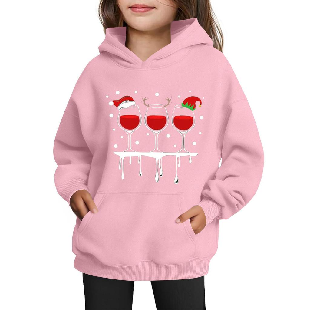 Gensere for tenåringsjenter Hettegensere Langermet Genser med snøring Søt trykket Oversized hettegenser Jul