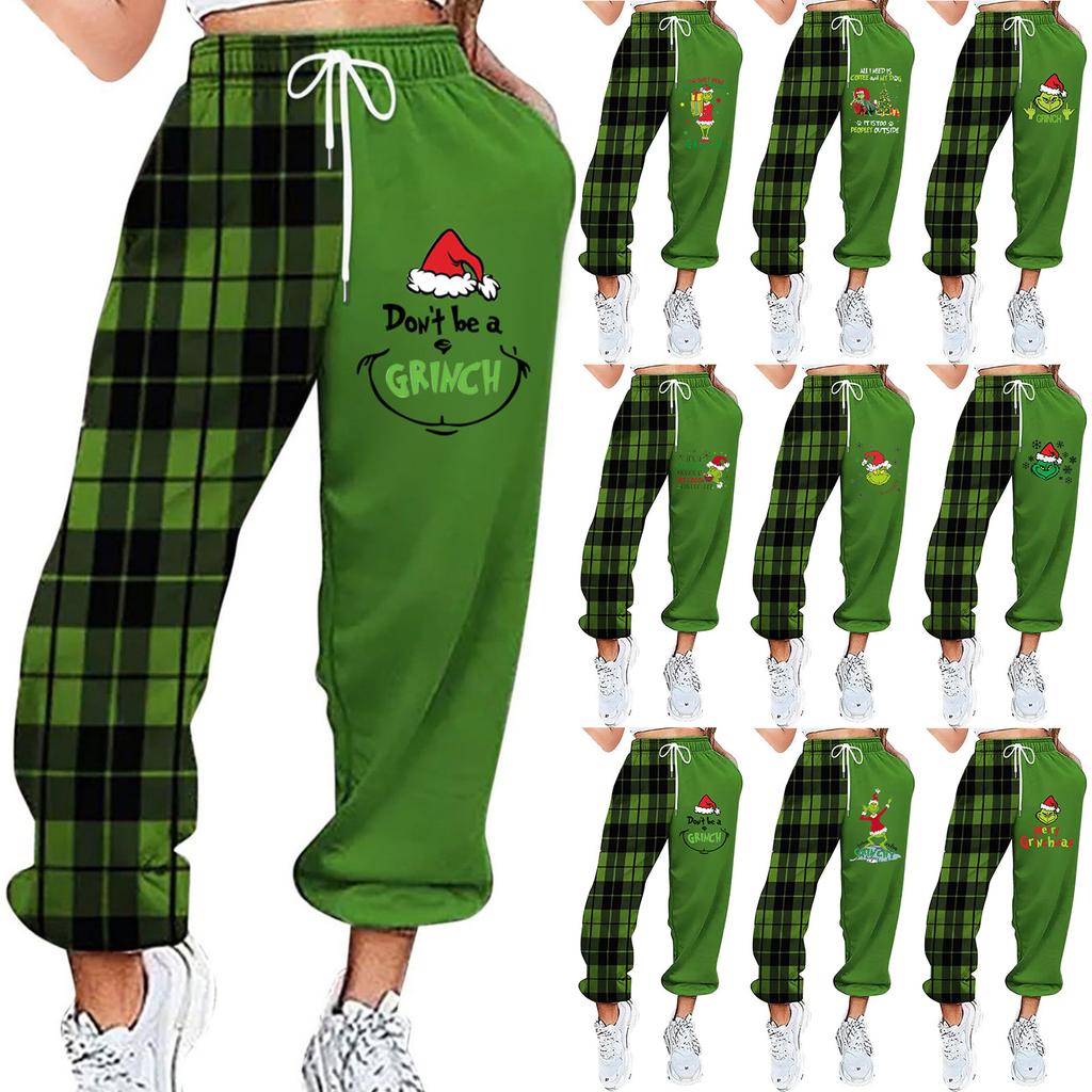 Kvinners uformelle mote juletrykt uformelle joggebukse Elastisk midje bukse med snøring