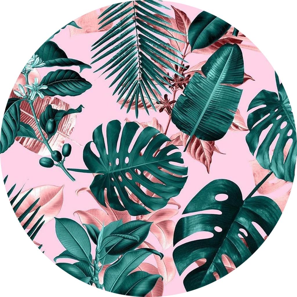 Hawaiian Tropical Leaves Round Carpet Living Room Chair Floor Mat Non-Slip Area Rug for Balcony Table Bedside Sofa Home Decor
