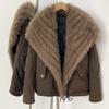 New natural fox fur collar large lapel fur jacket women's winter white duck down jacket Parker fur