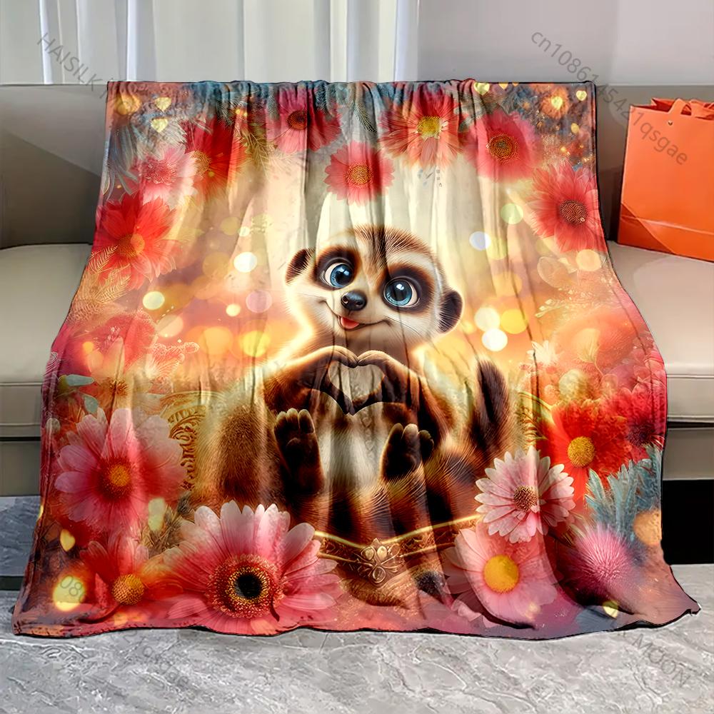 Cartoon Meerkat Making A Heart Blanket Warm Soft Fluffy Kids and Adults Sofa Bed Throw Blanket for Home Travel Camping Gifts
