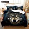Boys Wolf Duvet Cover Set Queen Size, Boho Wolf Wildlife Animal Bedding Set Men Galaxy Dream Catcher Moon Polyester Quilt Cover