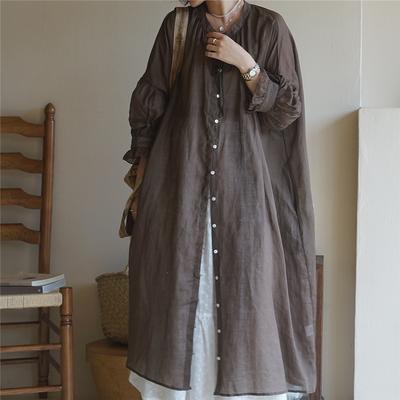 Spring Autumn Women's Vintage Ramie Shirt Dress Women Lantern Sleeve Design Dresses Loose Thin Vestidos