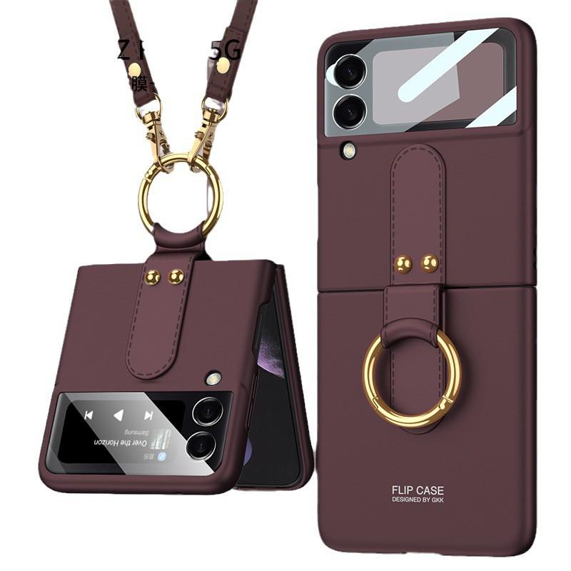 Flip Cover Case With Adjustable Crossbody Strap Galaxy Z Flip4 Shockproof PC Protective Shell