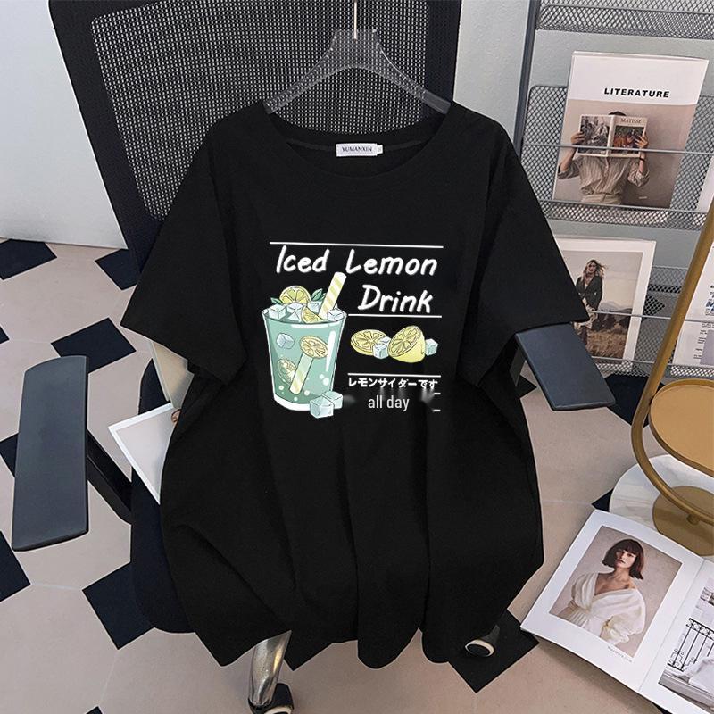 

Women s Plus Size Loose Mid-Length Short-Sleeve Round Neck T-Shirt, Fits 200/300/350 Jin 1038 6XL чёрный
