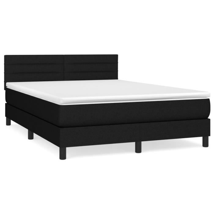 VidaXL Lit à sommier tapissier avec matelas Noir 140x200 cm Tissu - Modèle 3140139