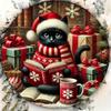 Pc D Flat Printed Metal Signage Festive Christmas Reading Cat Theme Decoration Suitable for Door DecorationWall Decoration