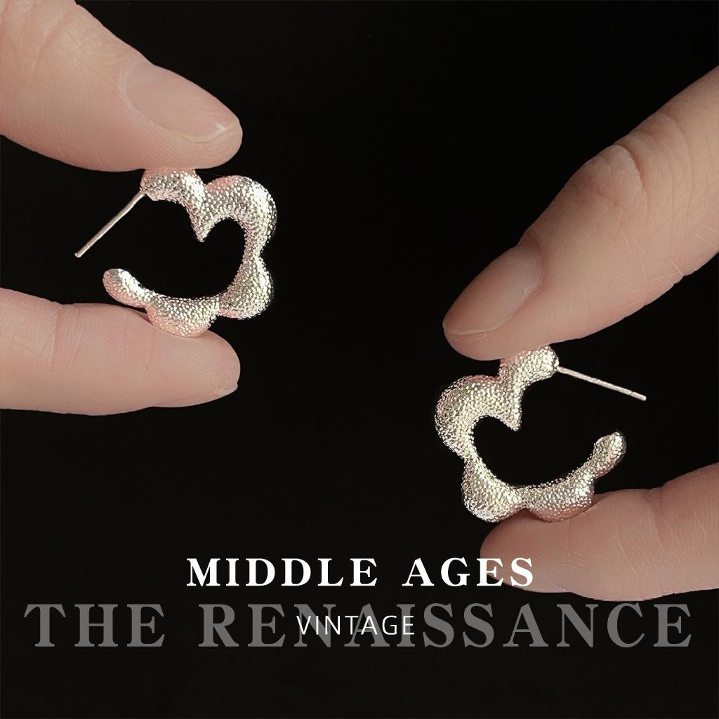 Пескоструйные матовые серебристые серьги-цветы C-образной формы нишевого дизайна, серьги в стиле легкой роскоши