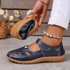 Damen flache Sandalen, Sommer durchlässige römische Sandalen mit Ausstanzungen, lässige atmungsaktive Schuhe für Mütter
