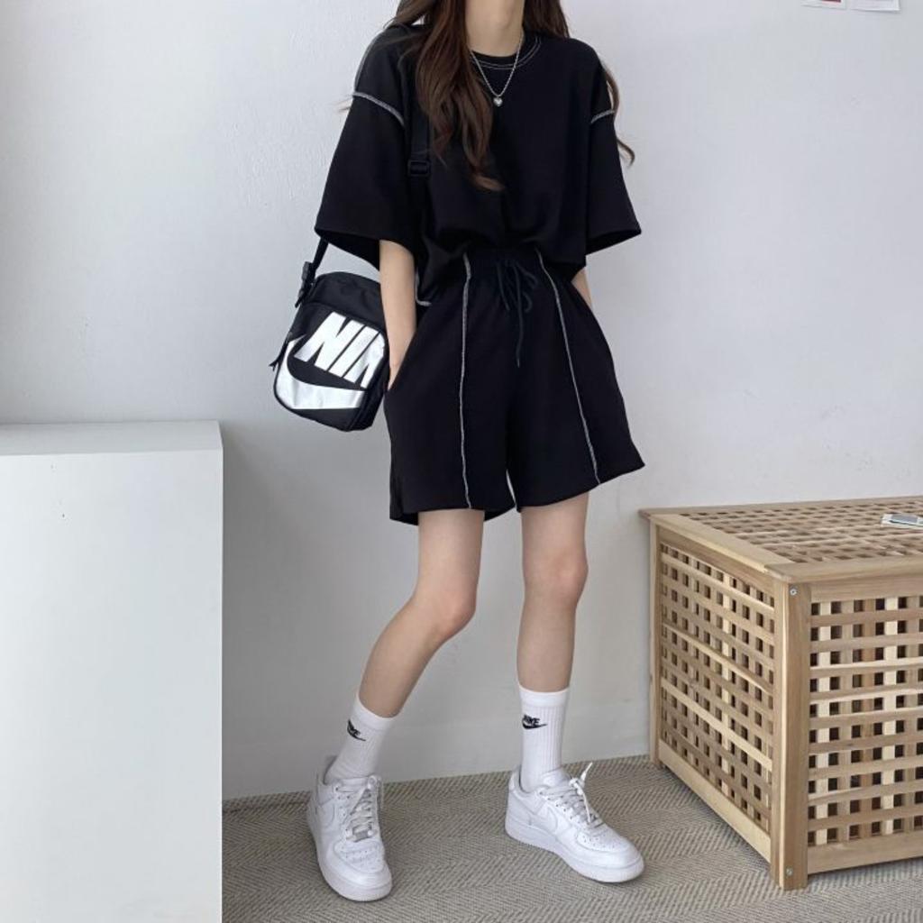 Women's Loose Fit Short Sleeve Shorts Two Piece Outfits Tracksuit Casual Sweatsuit Sets