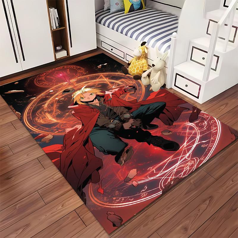 "Anime Style Red Cloak Alchemist Character Pattern Carpet 3D Decor" Suitable for use as an anti-slip for living room bedroom sofas