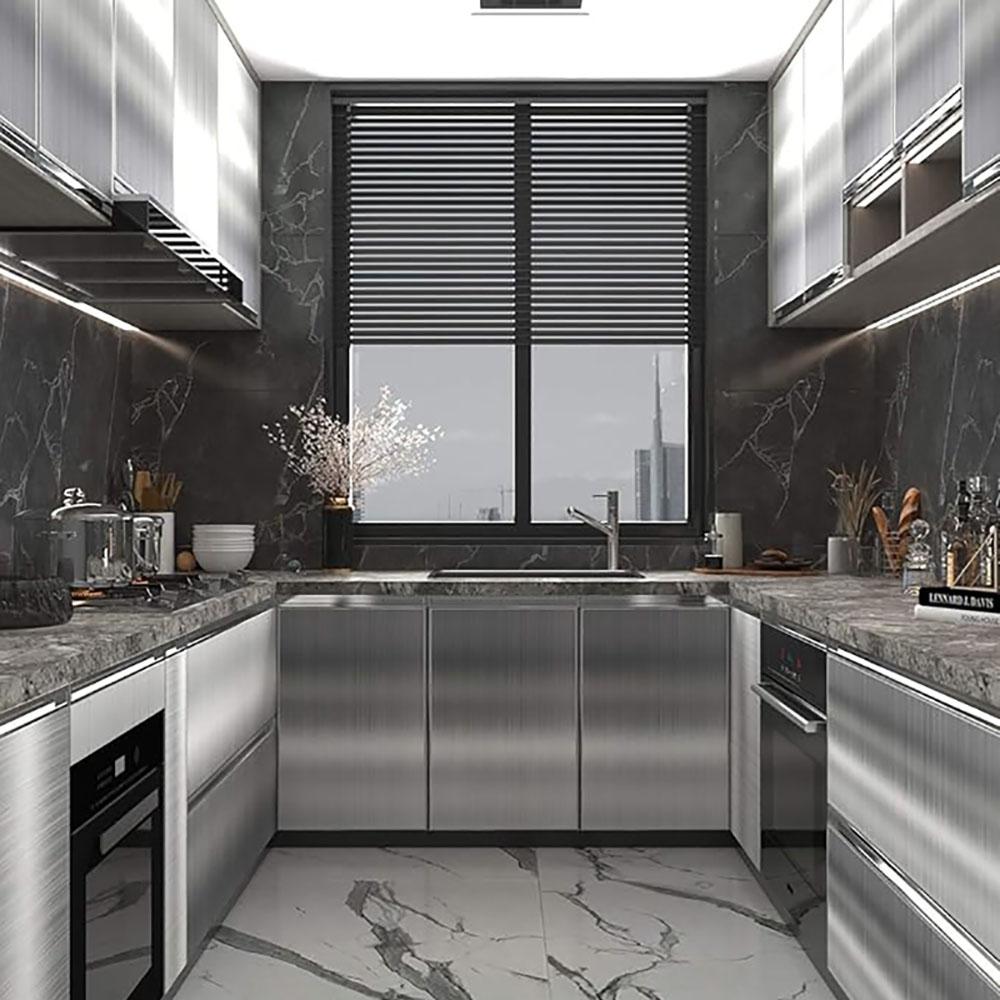 40cm Metal Brushed Silver Waterproof Stainless Steel Wall Sticker Kitchen Living Room Refrigerator Countertop Adhesive Wallpaper