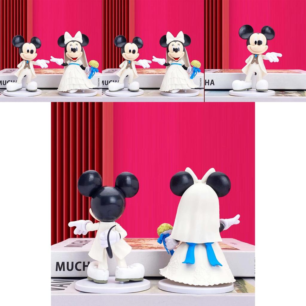 Mickey Minnie White Wedding Dress Figure Doll Cake Topper Fan Gift Set Of 2