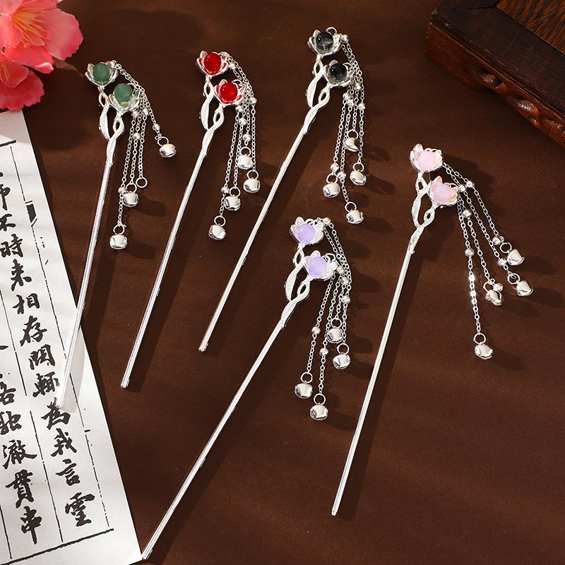 Flower Bell Hairpin Tassel Step Rocking Hanfu Horse Face Skirt Hairpin Ancient-style Coiled Hair Hairpin Headwear