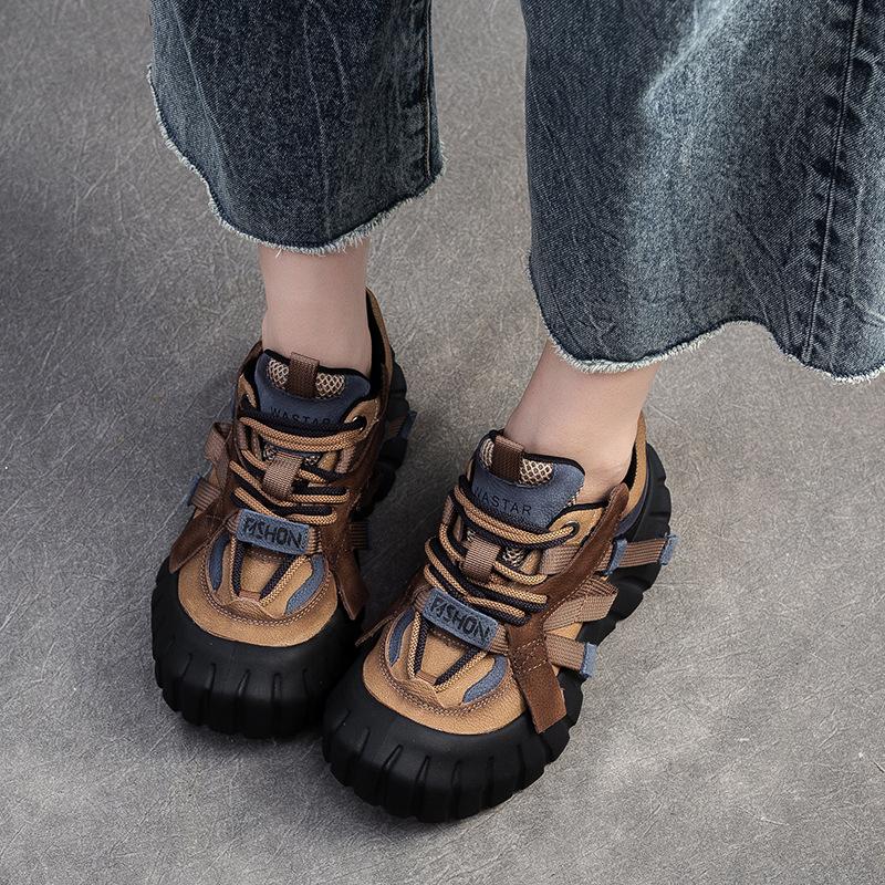 Fashion GKTINOO Spring Autumn Lightweight Soft Sole Genuine LeatherWomen's Flat Platform Shoes Thick Soled Sneakers Casual Women's Shoes