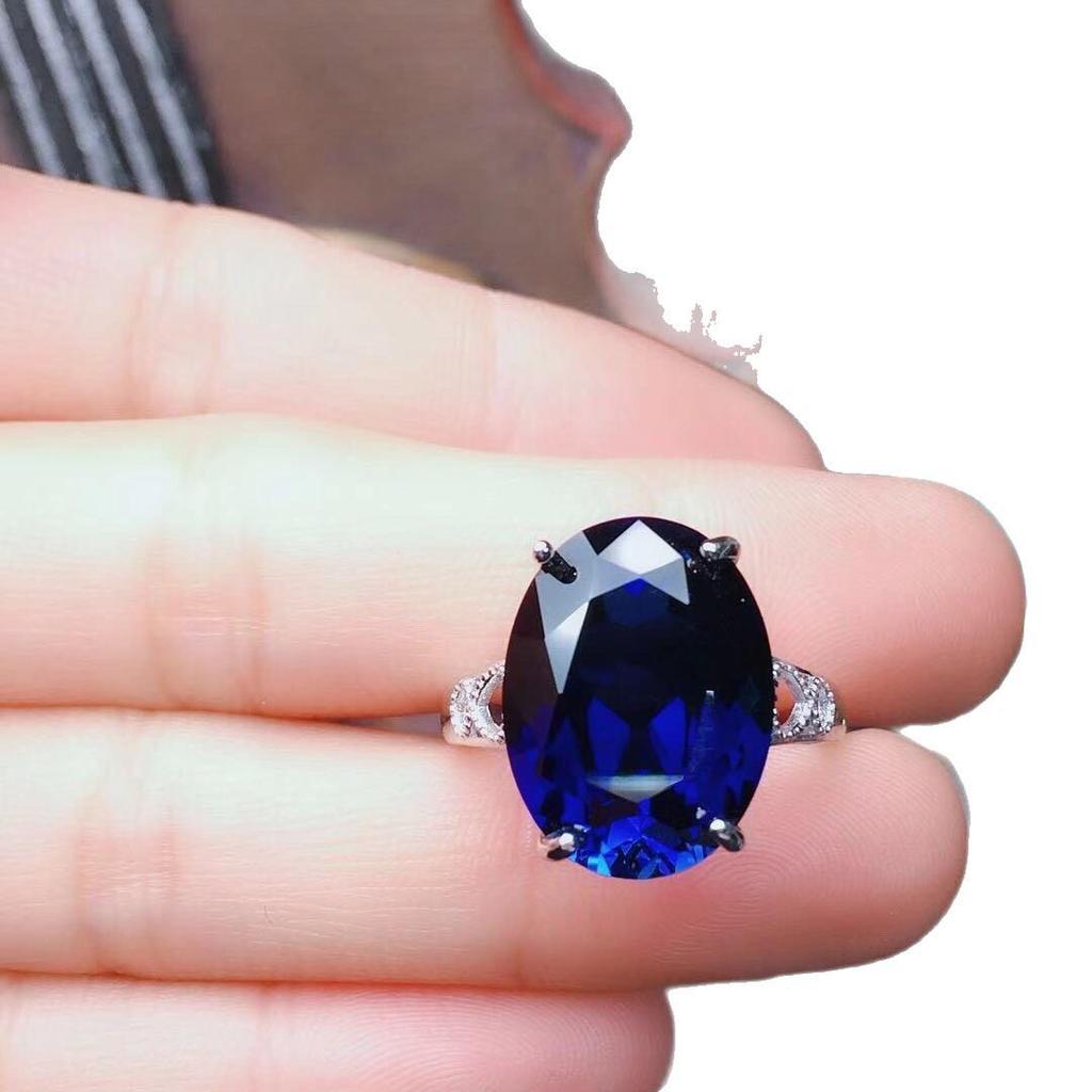 Trendiger Offener Ring mit simuliertem Spinell-Saphir-Edelstein für Damen, Beliebter Live-Streaming-Schmuck