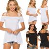 Summer Women Fashion Solid Color Strap Off-shoulder Short-sleeved T-shirt Top Blouse