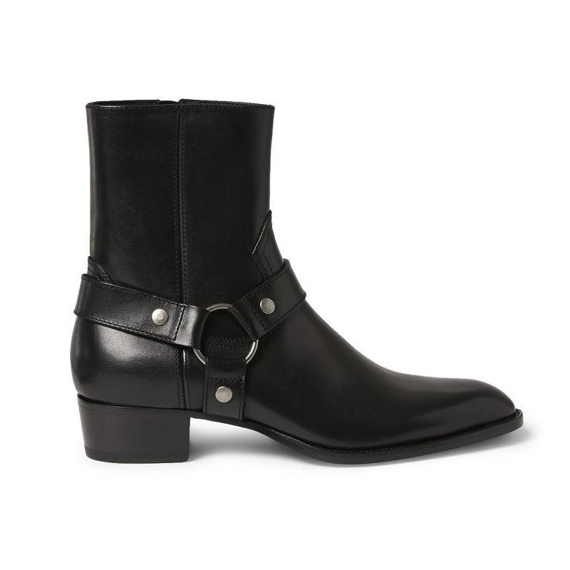 Herren Echtleder Spitze Zehen Chelsea Boots - Trendiger Europäischer und Amerikanischer Stil Denim Martin Stiefel 41 schwarz