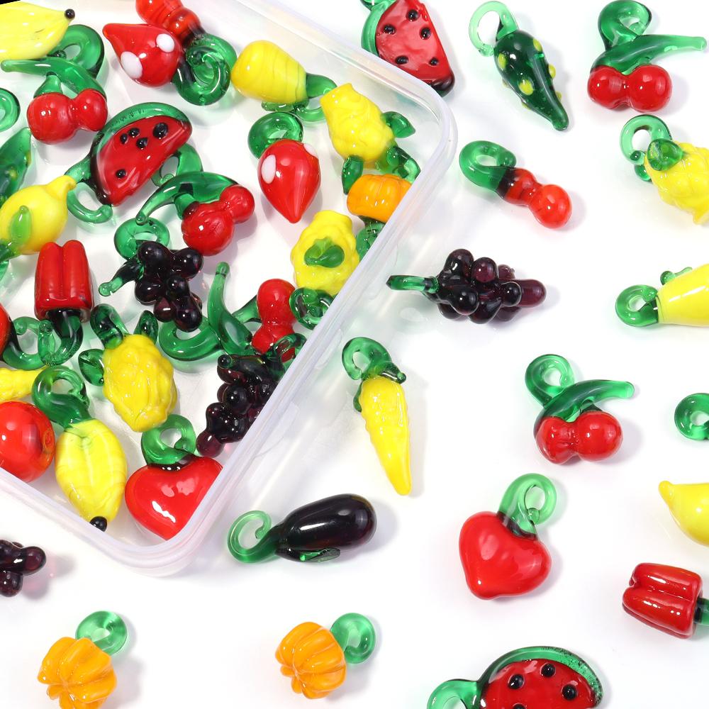 5pcs/lot Colored Lampwork Pendant Cherry Strawberry Banana Fruit Shape Glass Charms For DIY Fashion Earring Necklace Accessories