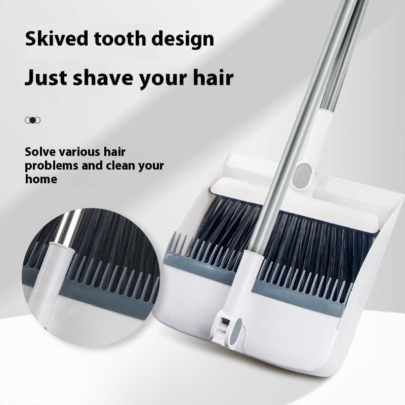 2-In-1 Rotatable Foldable Broom And Dustpan Cleaning Set With Thick Bristles For Household Pet Hair Removal Sweeping Set