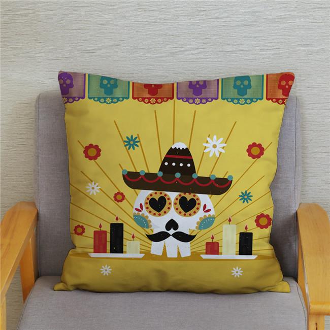 Mexican Day of The Dead Pillowcase Bedroom Living Room Sofa Home Decoration  Cartoon Flower Skull Print Cushion Cover