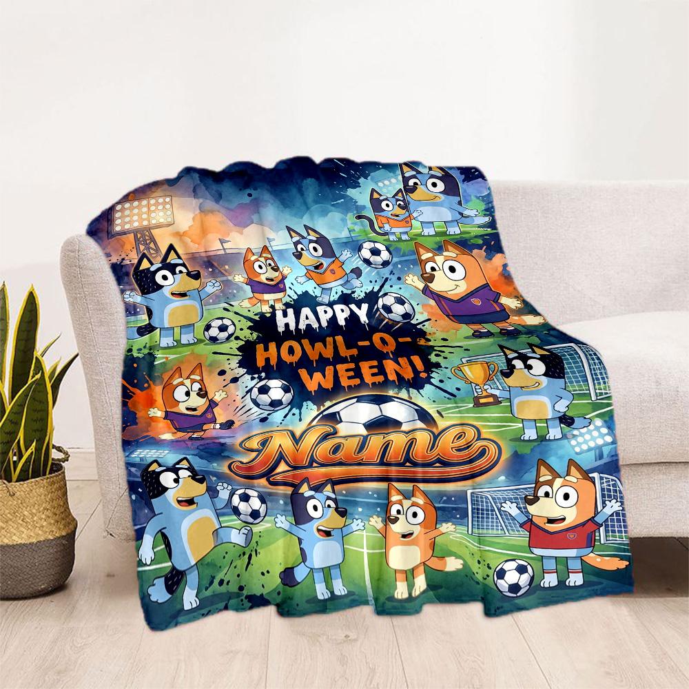 Cartoon Soccer Stars Trophy Customize Text Blanket Gift Personalized Blanket Warmthful Decor Great for Seaside Home Decor Livingroom Sofa