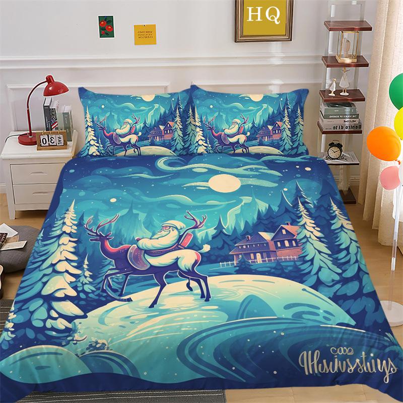 Christmas Gift 3D Printed Polyester Pillowcase Quilt Cover Two Or Three-Piece Set Is Available
